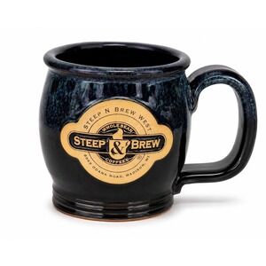 Sunset Hill Stoneware Steep & Brew Coffee Mug Wisconsin USA Blue Black Pottery